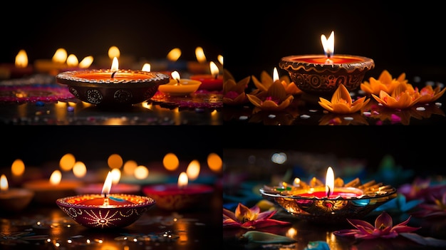 Feliz diwali decorativo diya pano de fundo da celebração do festival tradicional