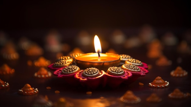 Feliz diwali decorativo diya pano de fundo da celebração do festival tradicional