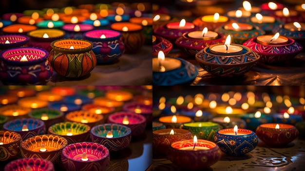 Feliz diwali decorativo diya pano de fundo da celebração do festival tradicional