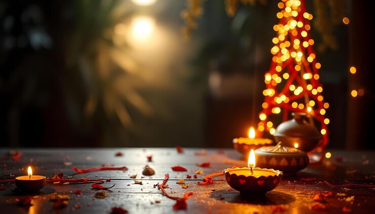 Feliz Diwali Diya con un fondo festivo de primera calidad 2024