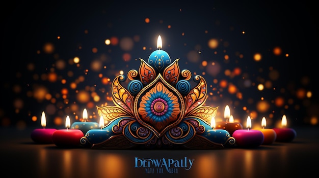 Feliz Diwali en el gran texto brillante en la tarjeta