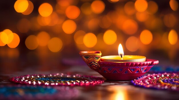 Feliz Diwali Ilustração de Diwali Diya com espaço de cópia