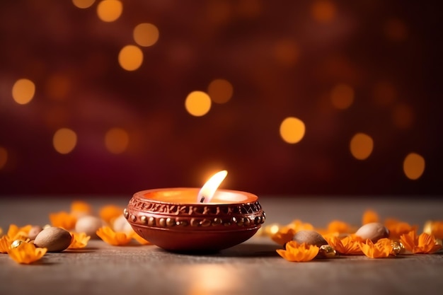 Feliz diwali ou festival indiano tradicional deepavali com lâmpada de óleo diya de argila festival hindu indiano