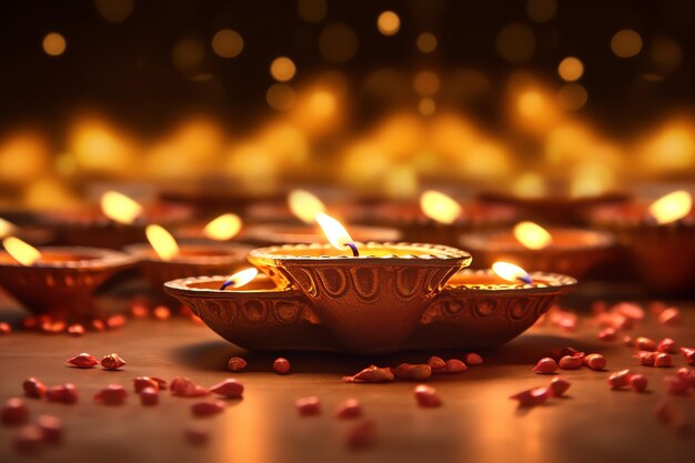 Feliz diwali ou festival indiano tradicional deepavali com lâmpada de óleo diya de argila festival hindu indiano