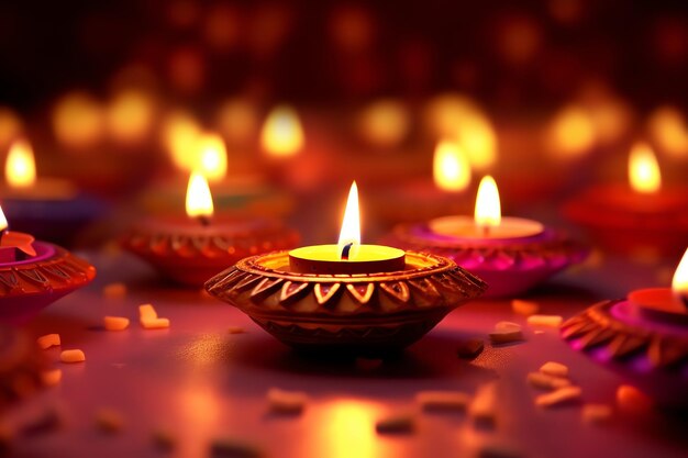 Feliz diwali ou festival indiano tradicional deepavali com lâmpada de óleo diya de argila festival hindu indiano