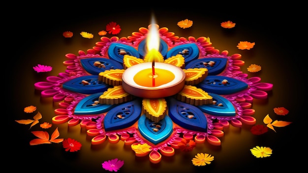 feliz Diwali saudações Rangoli decoração com Diya ou lâmpada vetor ilustração design