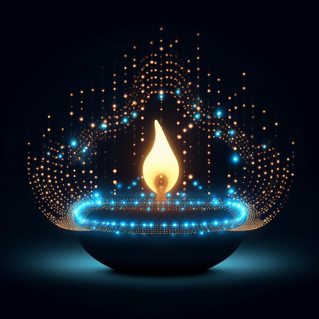 Feliz Diwali Tecnología poligonal Diwali Diya fondo Bajo poli azul