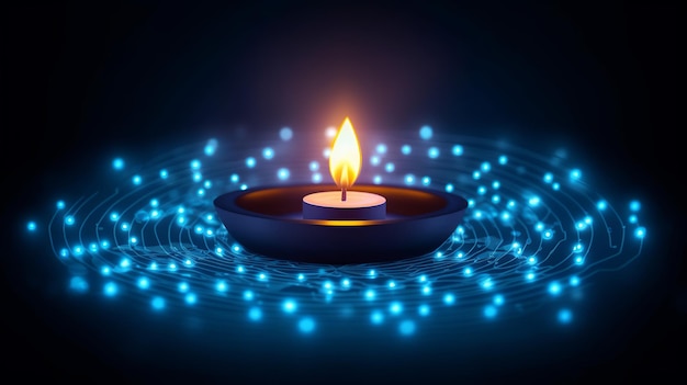 Feliz Diwali Tecnología poligonal Diwali Diya fondo Bajo poli azul