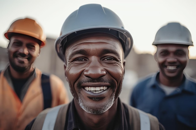 Feliz do trabalhador da construção civil trabalhando na construção