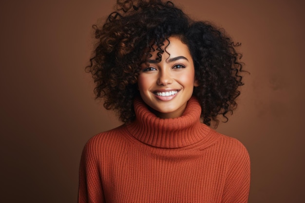 Feliz e atraente mulher afro-americana cruzou e rindo com confiança olhar generativo IA