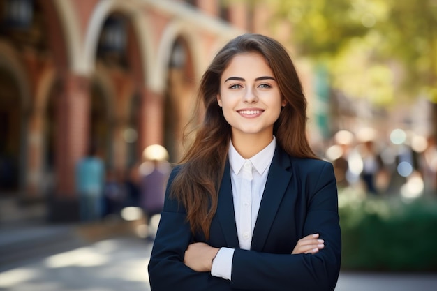 Feliz e inteligente retrato de colegial Primeira vez na escola De volta à escola