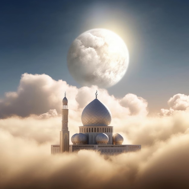 Feliz Eid Al Adha Una mezquita en las nubes