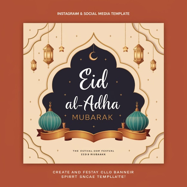 Foto feliz eid al adha mubarak modelo de bandeira de mídia social