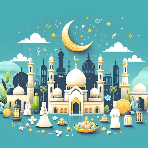 Feliz Eid al Fitr Mubarak Diseño limpio