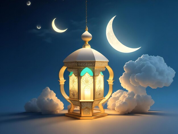 Feliz eid alfitr fundo de lanternas lua e nuvens geradas por ai