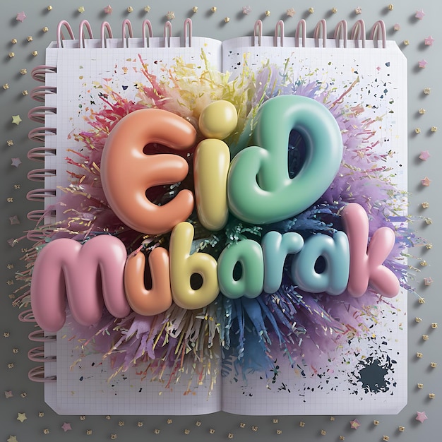 Feliz Eid Mubarak caligrafía con grabado hueco de luna en fondo de bokeh dorado Ilustración