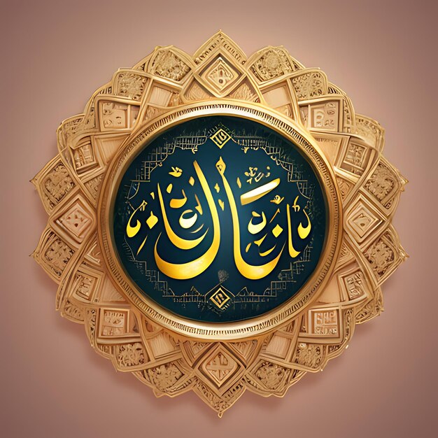 Feliz Eid Mubarak caligrafía con grabado hueco de luna en fondo de bokeh dorado Ilustración