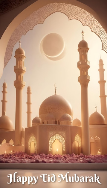 Foto feliz eid mubarak saudações com grande mesquita de fundo