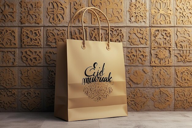 Feliz Eid Mubarak tex bolsa de compras bolsa de compras en el fondo de gradiente aislado