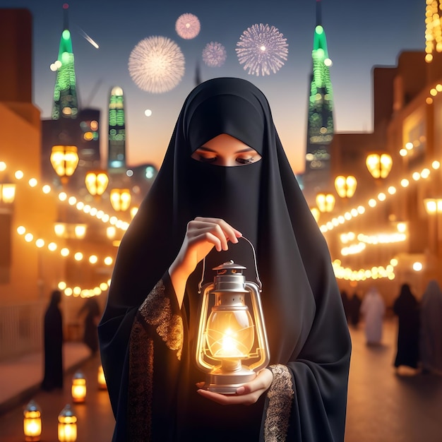 Feliz Eid Ramadan mujeres musulmanas de los Emiratos Árabes Unidos y Arabia Saudita ai generador