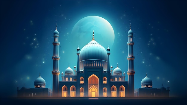 Feliz Eid ul-Fitr Mubarak Ilustração de fundo com imagens de mesquitas Antennas lunares