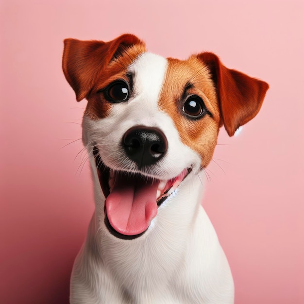 Feliz y emocionado perro de pura raza Jack Russell Terrier sobre fondo rosa ai generativo