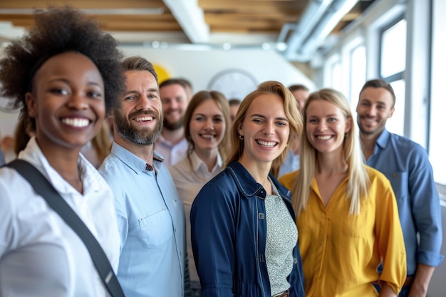 Foto feliz equipa de negócios diversificada no treinamento corporativo.