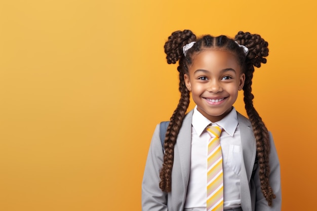 Feliz estudiante de escuela afroamericana aislada en el fondo del estudio con espacio de copia