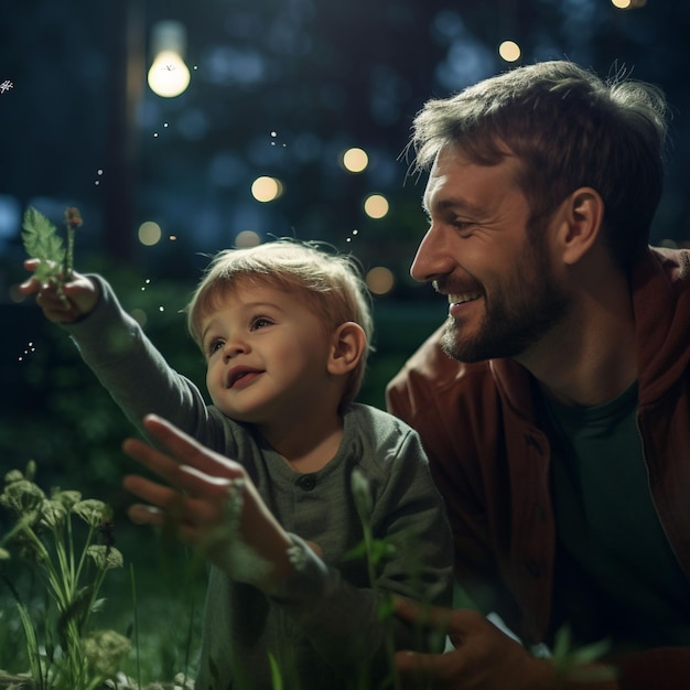 feliz familia amorosa padre y su hijo niño jugando y abrazando al aire libre