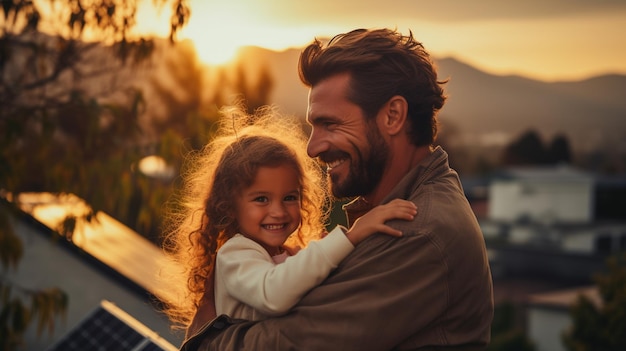 Feliz família amorosa Pai e sua filha menina brincando ao ar livre Conceito de Dia dos Pais