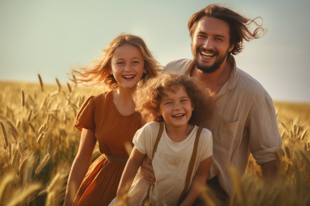 Feliz familia caucásica gente padre con dos hijos hijo hijos hijas niñas hermanos viajando