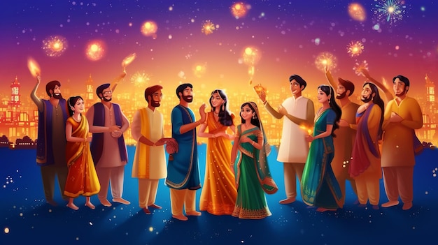 Feliz familia india celebrando el festival de Diwali Generativo Ai