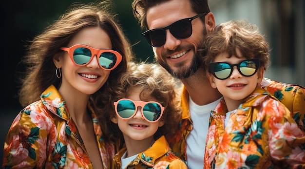 feliz familia de moda de moda con ropa de colores en el parque en verano