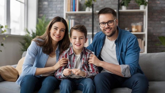 La feliz familia en la reparación y la reubicación