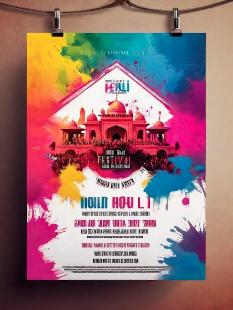 Feliz festa de holi festival de cores banner de cartaz de cabeçalho
