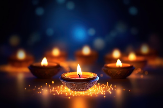 Feliz Festival de Diwali decorado com lâmpadas de óleo Festival Hindu de Luzes Celebração Generativa Ai