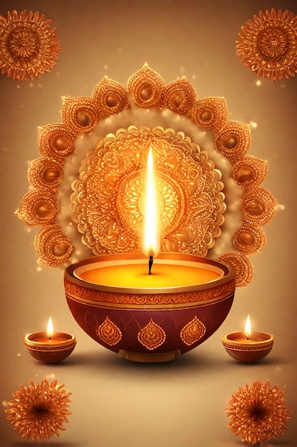 Feliz festival de Diwali Deepavali celebração com velas padrão de bandeira