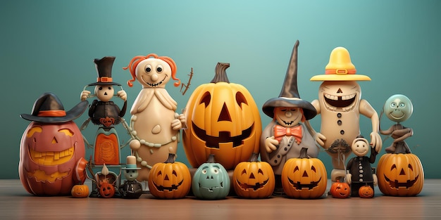 Feliz festival de Halloween em vidro cerâmico faz malabarismos com vários conceitos de Halloween renderização de ilustração 3D