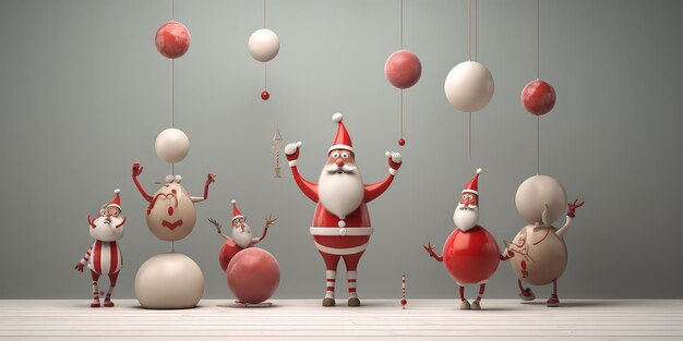 Feliz festival de Natal de vidro cerâmico Santa Cluase e renas fazem malabarismos com vários conceitos de Natal