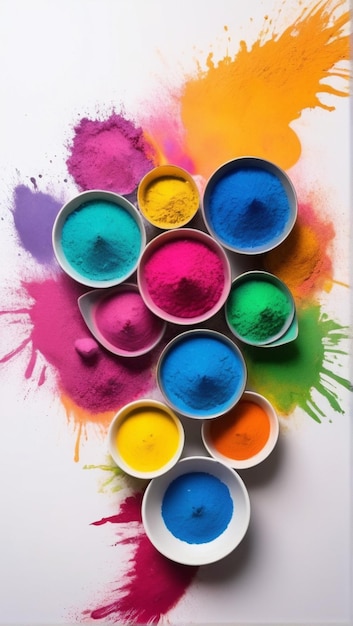 Feliz festival de Holi diseño de ilustración vectorial de olla y polvo de colores