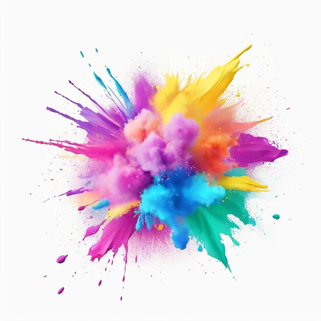 Feliz Festival de Holi Explosión de polvo de colores en una imagen de fondo blanco