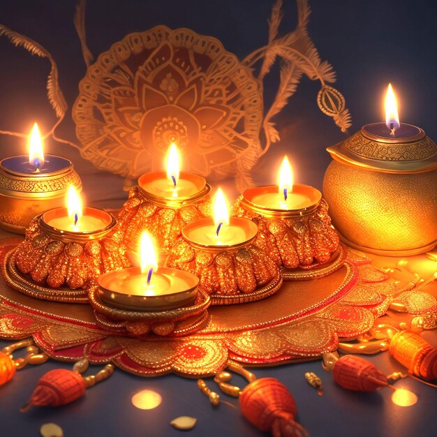 Feliz festival indiano de Diwali com fundo de velas