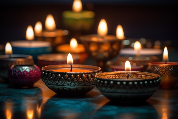 Feliz festival indio tradicional de diwali o deepavali con lámpara de aceite diya de arcilla festival hindú indio