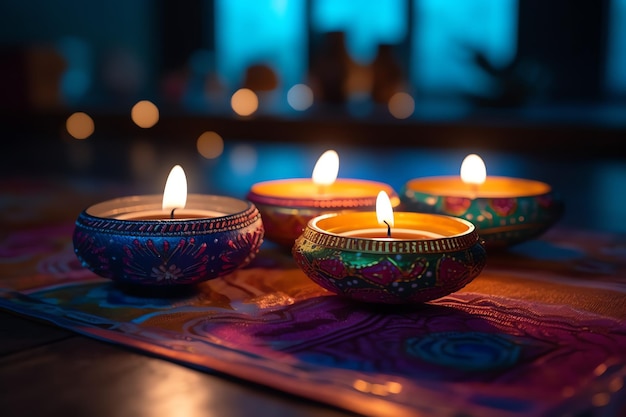 Feliz festival indio tradicional de diwali o deepavali con lámpara de aceite diya de arcilla festival hindú indio