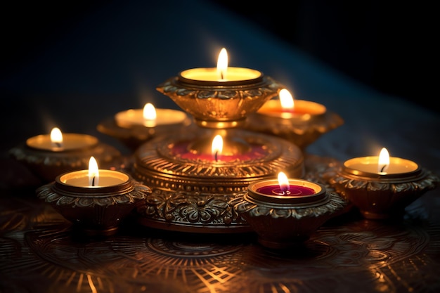 Feliz festival indio tradicional de diwali o deepavali con lámpara de aceite diya de arcilla festival hindú indio