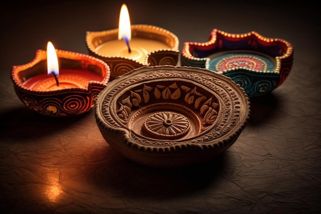 Foto feliz festival indio tradicional de diwali o deepavali con lámpara de aceite diya de arcilla festival hindú indio