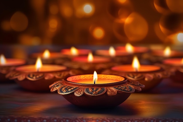 Feliz festival indio tradicional de diwali o deepavali con lámpara de aceite diya de arcilla festival hindú indio