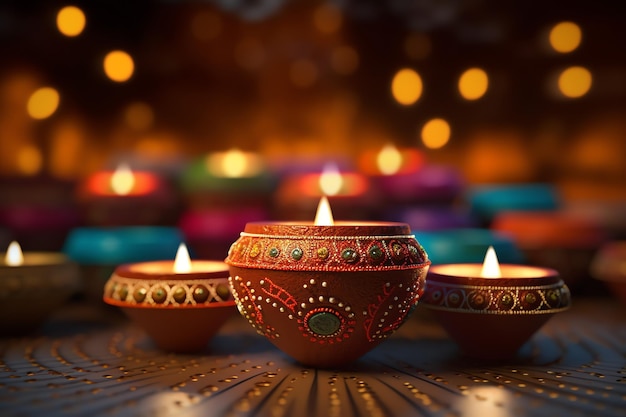 Feliz festival indio tradicional de diwali o deepavali con lámpara de aceite diya de arcilla festival hindú indio