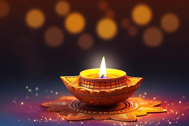 Feliz festival indio tradicional de diwali o deepavali con lámpara de aceite diya de arcilla festival hindú indio