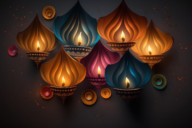 Feliz festival indio tradicional de diwali o deepavali con lámpara o linterna del cielo festival hindú indio